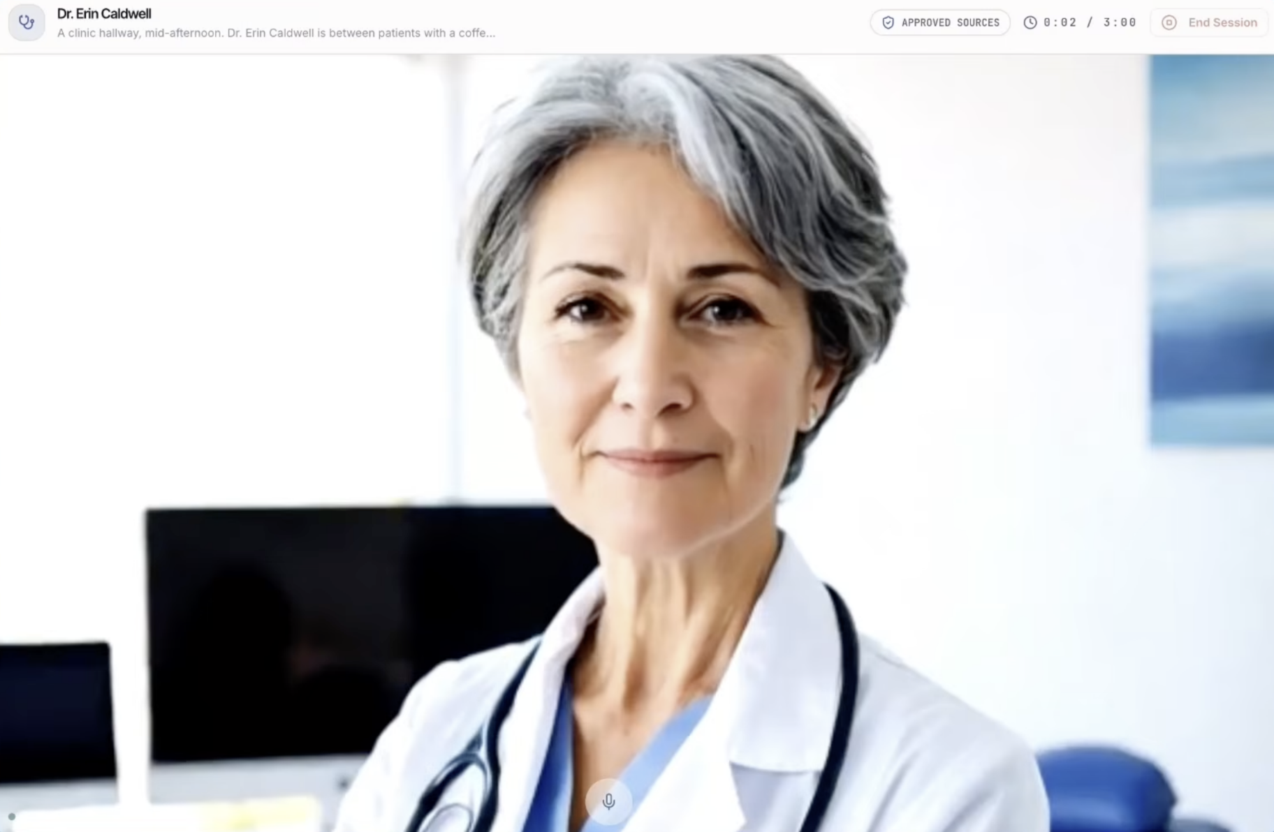 A reTrain practice session with the AI HCP persona Dr. Erin Caldwell